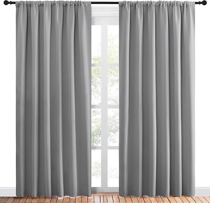 NICETOWN Blackout Curtain Panels 84 inches Long - Thermal Insulated Rod Pocket Blackout Drapes/Draperies for Sliding Glass Door Doorway (2 Panels, W70 x L84 inches, Silver Grey)