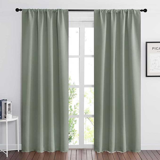 RYB HOME Blackout Curtains for Bedroom 84 inches Long 2 Panels Set, Privacy Thermal Insultaed Sunlignt Heat Blocking Drapes for Nursery Rental Room, Width 42 by Length 84, Greyish Green
