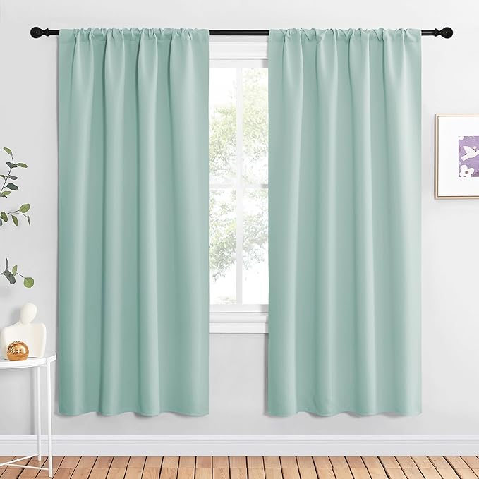 NICETOWN Blackout Curtains for Living Curtains, Aqua Blue, 1 Pair, 34-inch W x 72-inch L, Home Decorations Thermal Insulated Solid Pole Top Blackout Drapes for Living Room