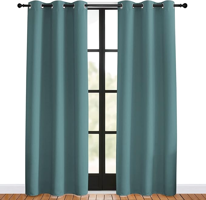 NICETOWN Modern Blackout Curtains Noise Reducing, Greyish Blue, 2 Panels, W42 x L80 -Inch, Thermal Insulated and Privacy Room Darkening Drape Panels for Boy's Guest Room Door Window