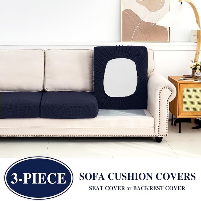 Couch Cushion Covers Seat Cushion Cover Stretch Couch Cover Separate Sectional Sofa Slipcovers Furniture Protector(3 Pieces for Seat or Sofa Backrest, Navy)