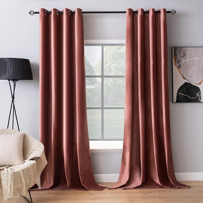 MIULEE Elegant Velvet Curtains Dusty Rose Pink Grommet Curtains Thermal Insulated Soundproof Room Darkening Blackout Curtains/Drapes for Girls & Ladys Living Room/Bedroom Decor 52 x 84 Inch 2 Panels