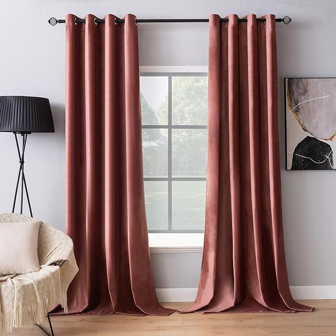 MIULEE Elegant Velvet Curtains Dusty Rose Pink Grommet Curtains Black Out Thermal Insulated Soundproof Room Darkening Blackout Drapes for Girl & Lady Living Room/Bedroom Decor 96 Inch Length 2 Panels