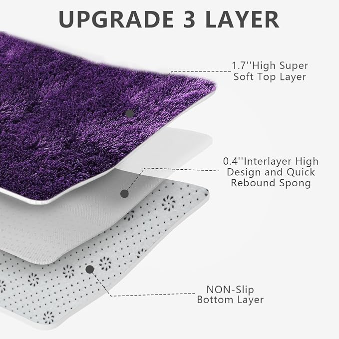 Shag Area Rugs for Bedroom Living Room,5X8 Ultra Soft Purple Fluffy Area Rugs for Dorm, Indoor Carpet Nursery Rugs for Kids Girls Room Home Decor, Purple