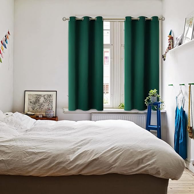 BGment Blackout Curtains for Bedroom - Grommet Thermal Insulated Room Darkening Drapes for Living Room, Set of 2 Panels (38 x 54 Inch, Emerald Green)