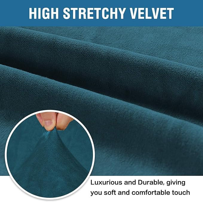 H.VERSAILTEX Stretch Velvet Sofa Covers for 3 Cushion Couch Covers Furniture Protector Soft with Non Slip Elastic Bottom, Crafted from Thick Comfy Rich Velour (Large Sofa 90"-97", Deep Teal)
