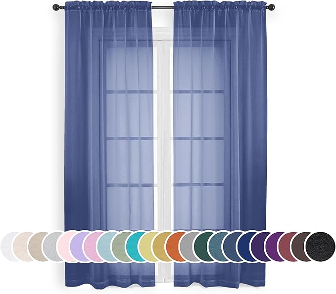 OWENIE Blue Sheer Curtains 72 Inches Long 2 Panels Set, Transparent Light Filtering Sheer Curtain Rod Pocket Clear Drapes for Living Room Bedroom Window Sliding Glass Door, Each 42 x 72 Inch