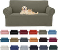 Cupuamon 2026 New Stretch Loveseat Sofa Slipcovers Couch Cover for 2 Cushion Furniture Protector Sofa Covers with Elastic Bottom Jacquard Fabric Small Checks for Pets, Kids - Khaki