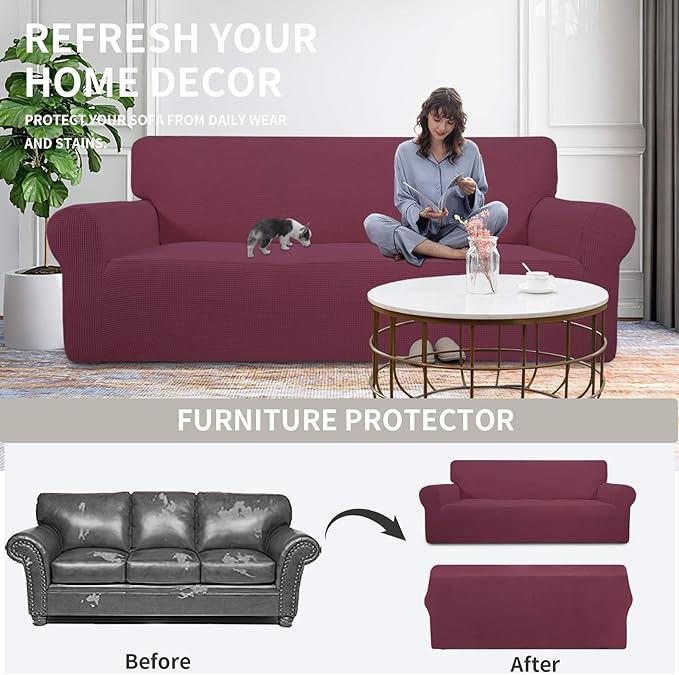 Easy-Going Stretch Chair Sofa Slipcover 1-Piece Couch Sofa Cover Furniture Protector Soft with Elastic Bottom for Kids, Pet. Spandex Jacquard Fabric Small Checks (Chair, ASH Rose)