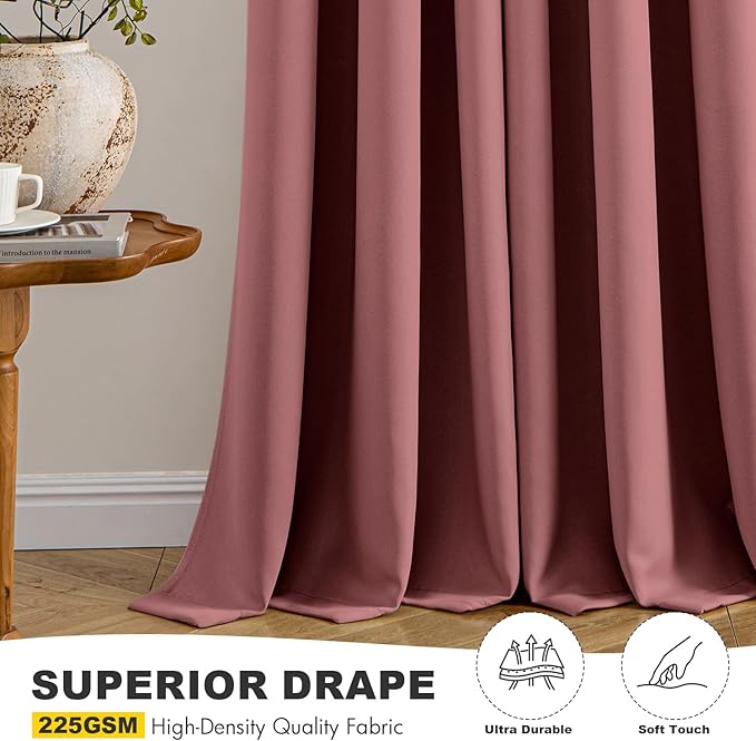 MIULEE Dusty Rose Blackout Curtains for Bedroom Living Room 84 Inches Long 2 Panels, Thermal Insulated Room Darkening Drapes Solid Grommet Noise Reduction Light Blocking Window Treatments 40x84 Inch