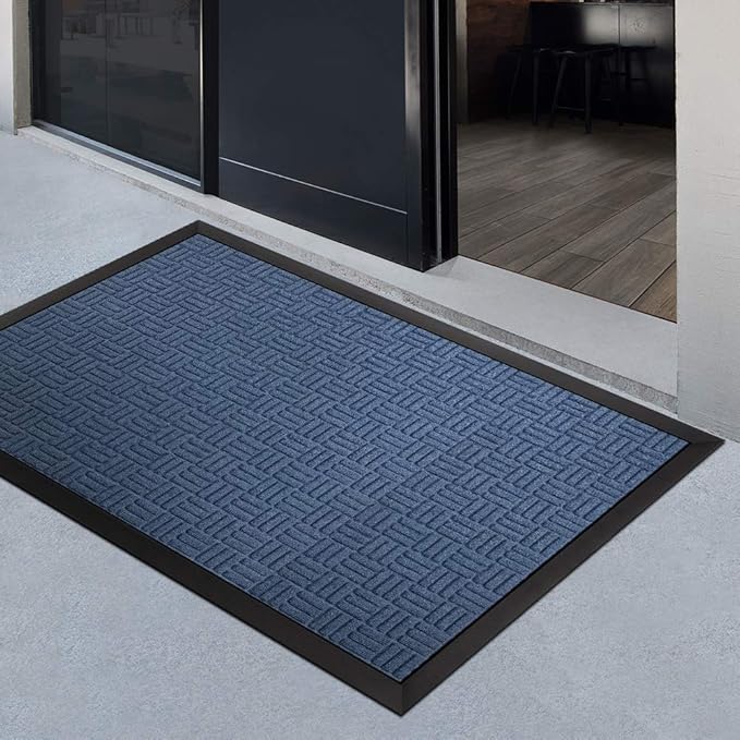 Mibao Front Door Mat, Heavy Duty Durable Welcome Mat for Outdoor Indoor, Dirt Trapper Waterproof Super Absorbent Door Mat for Entryway Outside Patio Porch, 35.5" x 24", Blue