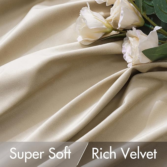 MIULEE Velvet Curtains 90 inches - Luxury Blackout Curtains for Bedroom Living Room Thermal Insulated Super Soft Window Drapes Rod Pocket & Back Tab, Beige, W52 x L90 inches, 2 Panels