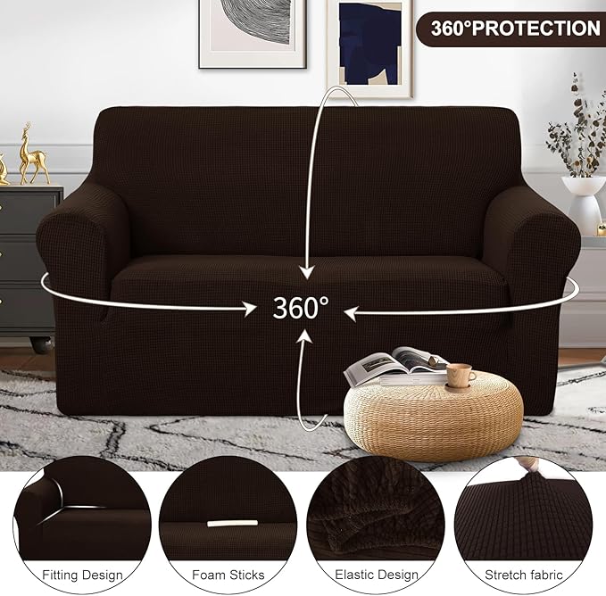 U-NICE HOME Loveseat Cover Stretch Couch Cover Sofa Cover Sofa Slipcover Furniture Protector for 2 Cushion Couch Sofa Pet Friendly(Loveseat, Chocolate)