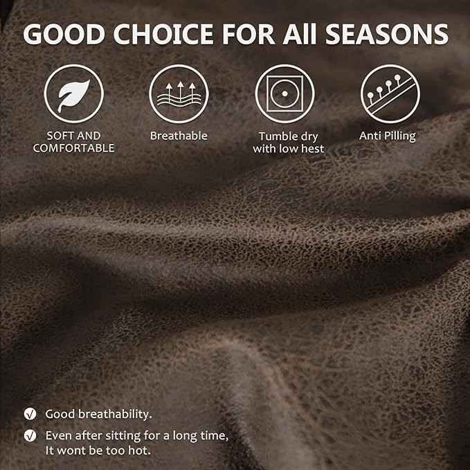 Leather Look Couch Cushion Covers Sofa Seat Slipcovers Sets Couches Furniture Protector for Sectional Armchair Loveseat Pets Kids Stretch Spandex Fabric (1 T-Cushion Armchair, Brown)