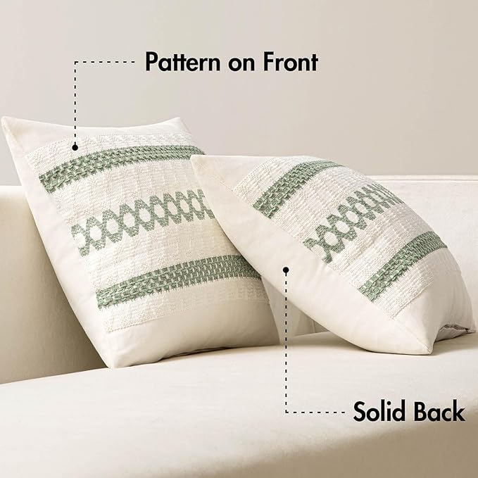 MIULEE Set of 2 Sage Green Boho Decorative Pillow Covers 24x24 Inch Farmhouse Rustic Couch Throw Pillows Modern Summer Cotton Cushion Covers Retro Cute Macrame Woven Spring Decor for Bed Sofa Chair