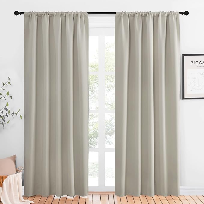 NICETOWN Blackout Curtains for Living Curtains, Room Darkening Window Curtain Panels, Easy-Care Solid Thermal Insulated Draperies/Drapes for Daughter Room (Natural, 2 Panels, 52 by 84)
