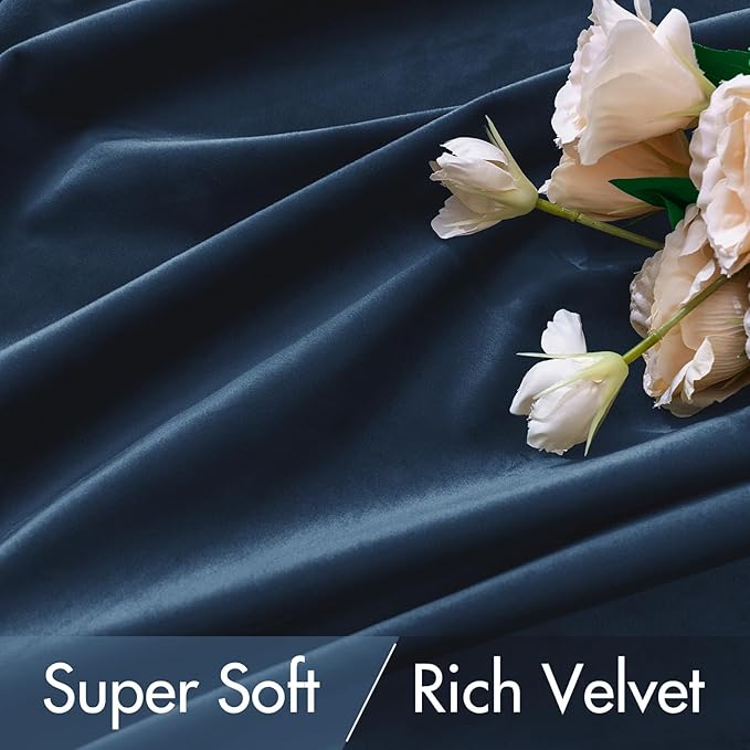 MIULEE Navy Blue Velvet Curtains 96 inches - Luxury Blackout Curtains for Bedroom Living Room Thermal Insulated Super Soft Window Drapes Rod Pocket & Back Tab, W52 x L96 inches, 2 Panels