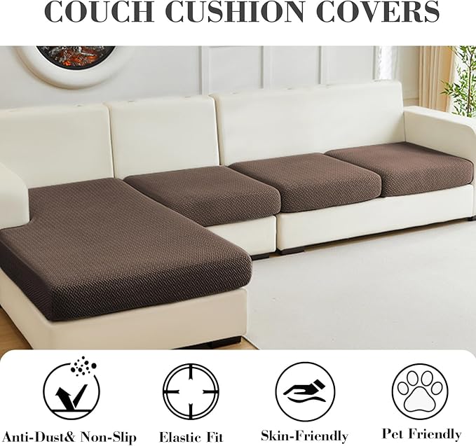 Sofa Covers Couch Covers for Sofa Pet Friendly Couch Cushion Covers Universal Sofa Covers Washable Stretch Slipcovers for Sectional Sofa (Texture Brown, 3 Seats + Chaise Cover)