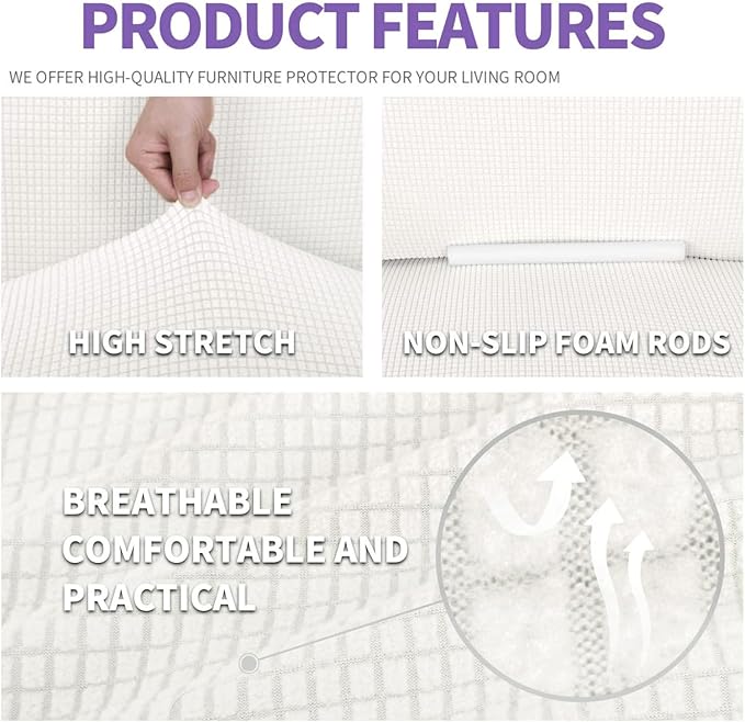 ZNSAYOTX Stretch Oversized Couch Cover Universal Sofa Covers for Living Room Dogs Pet Furniture Protector Spandex Extra Large Sofa Slipcovers with Anti Slip Foam Sticks (White, XL Sofa)