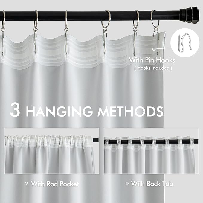 MIULEE Back Tab Light Blocking Curtains 90 Inch Long 2 Panels Set for Living Room Bedroom, Greyish White Rod Pocket/Pinch Pleated Thermal Insulated Room Darkening Blackout Curtains, 52 x 90 Inch