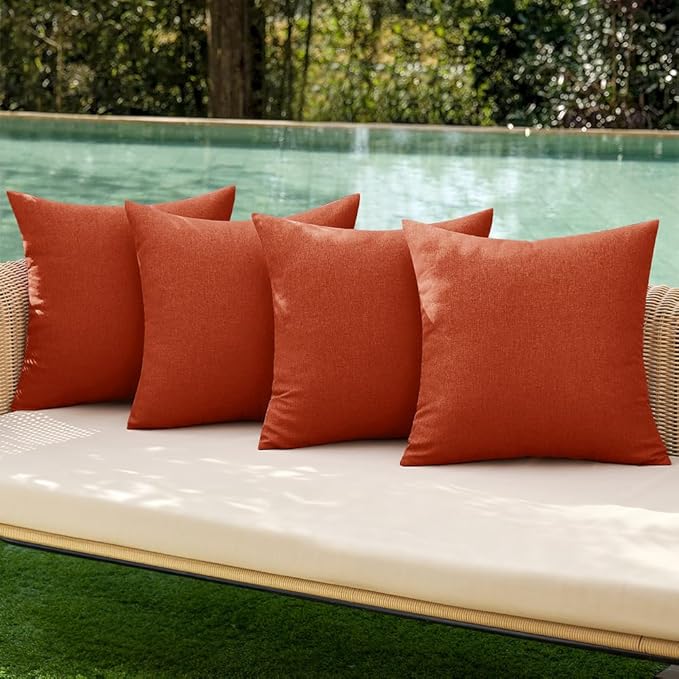 MIULEE Pack of 4 Decorative Burnt Orange Throw Pillow Covers Linen Waterproof Pillow Covers Outdoor Farmhouse Cushion Cases for Patio Garden Tent Balcony Couch Sofa 18x18 inch