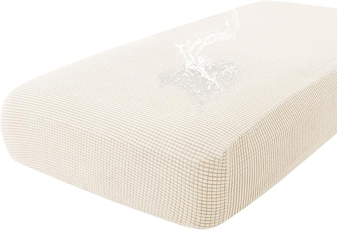 hyha Waterproof Couch Cushion Covers for Pets, Non Slip Sofa Seat Cover for Dogs Washable, Soft Thick Stretch Jacquard Fabric, Sofa Slipcovers with Elastic Bottom (1 Piece for Large, Light Beige)