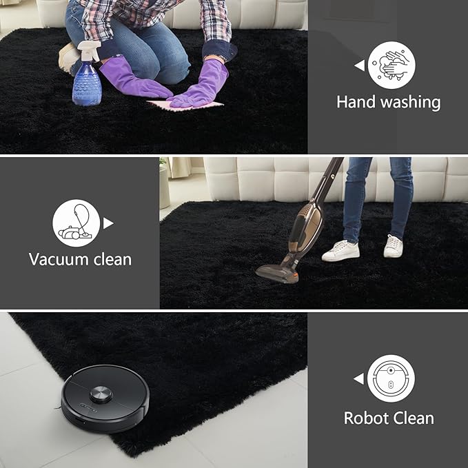 Shag Area Rugs for Bedroom Living Room,6X9 Ultra Soft Fluffy Area Rugs for Dorm, Indoor Carpet Nursery Rugs for Kids Girls Room Home Decor, Black