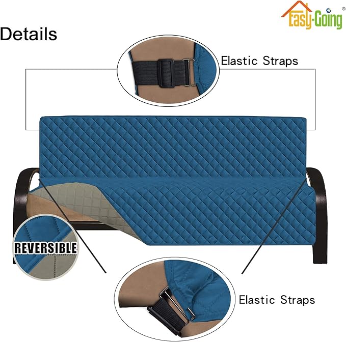Easy-Going Futon Sofa Slipcover Reversible Sofa Cover Armless Cover Furniture Protector Couch Cover Water Resistant Pets, Kids, Children, Dog, Cat PeacockBlue/Beige