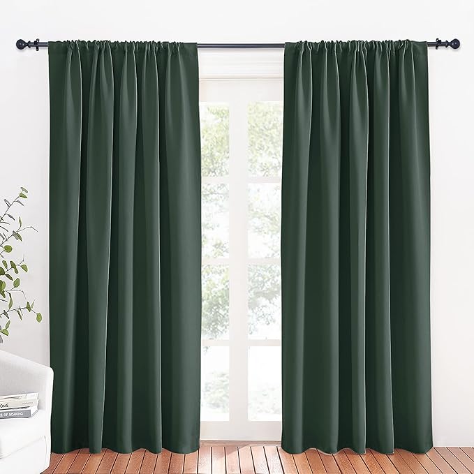 RYB HOME Large Blackout Curtains for Bedroom 84 inches Long 2 Panels Set, Privacy Thermal Insultaed Sunlignt Heat Blocking Drapes for Sliding Patio Door, Width 70 by Length 84, Dark Green