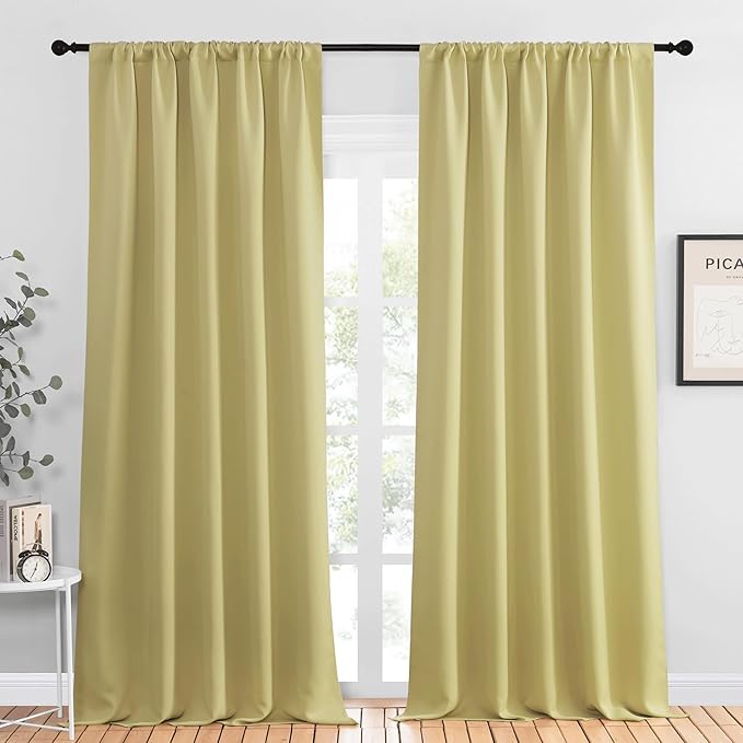NICETOWN Blackout Curtains for Living Curtains, Paler Yellow, 2 Panels, 52 by 95, Room Darkening Window Curtain Panels, Easy-Care Solid Thermal Insulated Draperies/Drapes for Daughter Room