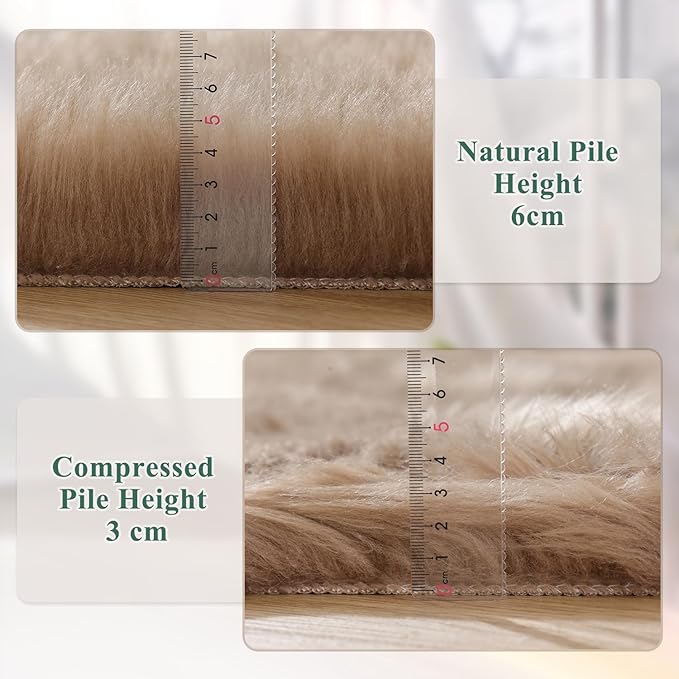 ORINOVA Beige Living Room Rugs 6x9 Area Rugs for Bedroom Nursery Kids Room Washable Faux Sheepskin Fluffy Fuzzy Fur Rug Home Décor