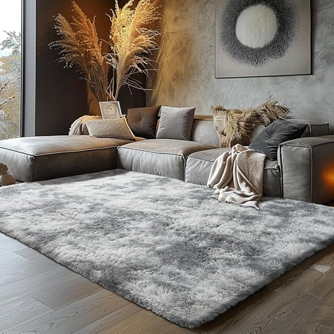 Shag Area Rugs for Bedroom Living Room,5X8 Ultra Soft Fluffy Area Rugs for Dorm, Indoor Carpet Nursery Rugs for Kids Room Home Decor,Tie-Dye Grey