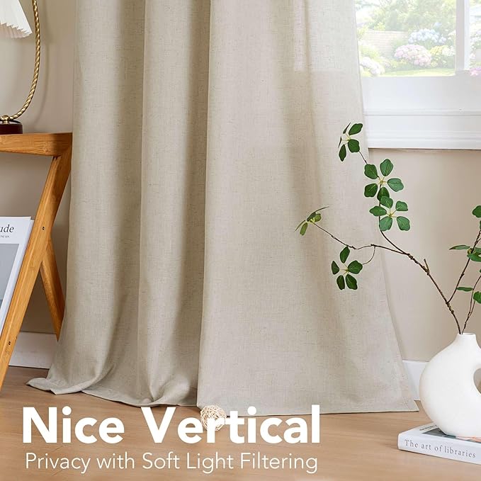 H.VERSAILTEX Living Room Linen Curtains - Semi Sheer, Nickel Grommet Energy Saving Light Filtering Window Treatments Panels for Bedroom, Castle Wall, 2 Panels, 52 x 54 Inch
