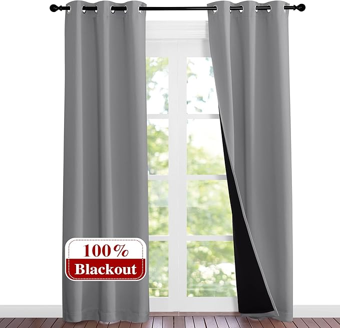 NICETOWN Full Shade Curtain Panels, Pair of Energy Smart & Noise Blocking Out Blackout Drapes for Dining Room Window, Thermal Insulated Guest Room Lined Window Dressing(Silver Grey, 37 x 84 inch)