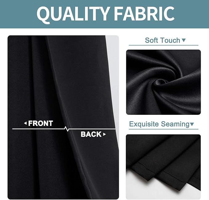 ChrisDowa Small Window Curtains for Kitchen and Bedroom - Grommet Short Thermal Insulated Room Darkening Curtains (2 Panels, Black, 52 x 36 Inch)