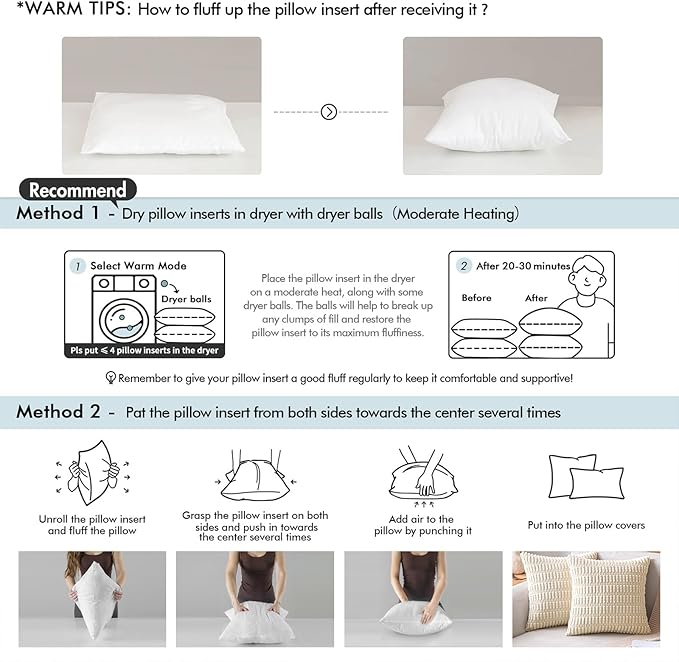 MIULEE Pillows Standard Size Set of 2, Pack of 2 20x26 Inch 100% Virgin Fiber Filling Bed Couch Pillows