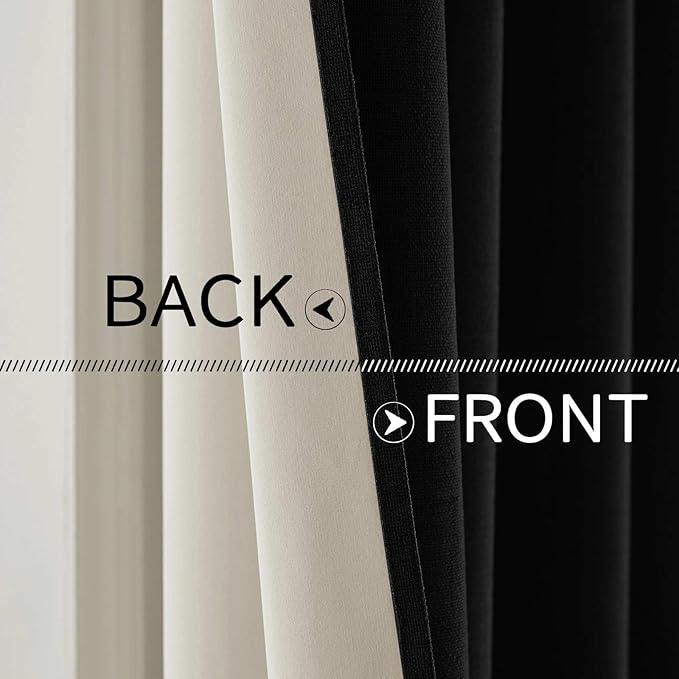 MIULEE Linen Texture Curtains for Bedroom Solid 100% Blackout Thermal Insulated Halloween Black Curtains Grommet Room Darkening Drapes for Living Room Nursery 52x84 Inch (2 Panels)