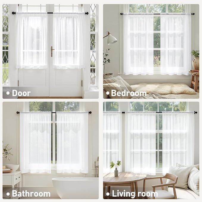 MIULEE Short Cafe Curtains 36 Inches Long, 4 Panels Set, Sheer Light Filtering Tier Curtains for Kitchen Windows Over Sink, Rod Pocket, 42W x 36 Inches, White