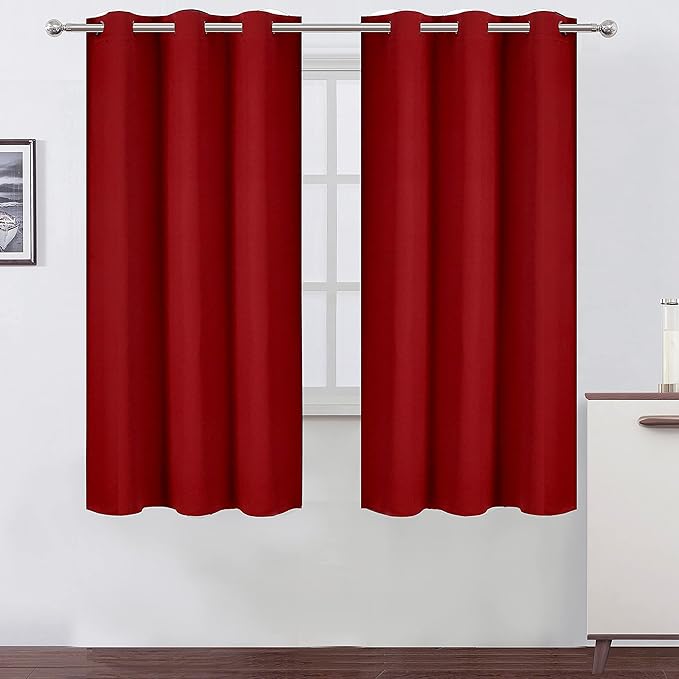 LEMOMO Red Blackout Curtains 42 x 63 Inch/Red Curtains Set of 2 Panels/Room Darkening Bedroom Curtains