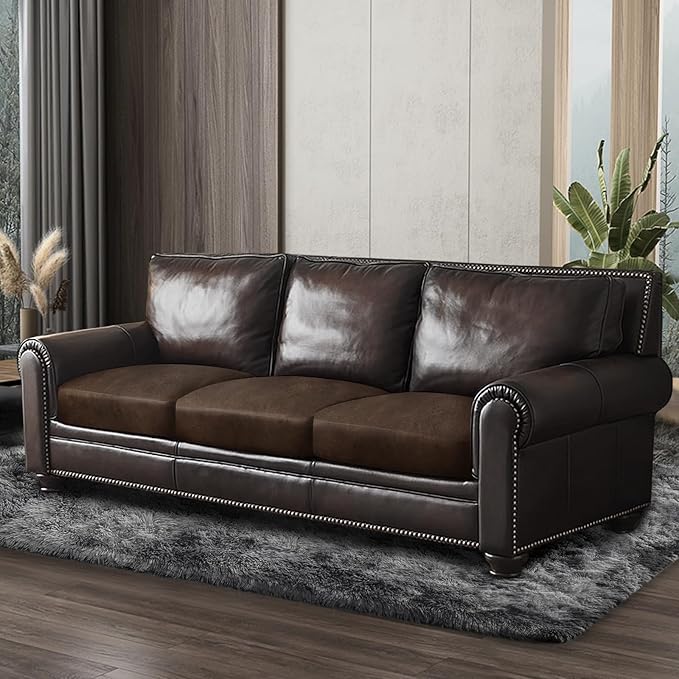 Leather Look Couch Cushion Covers Sofa Seat Slipcovers Sets Couches Furniture Protector for Sectional Armchair Loveseat Pets Kids Stretch Spandex Fabric (3 Cushion XL Sofa, Brown)