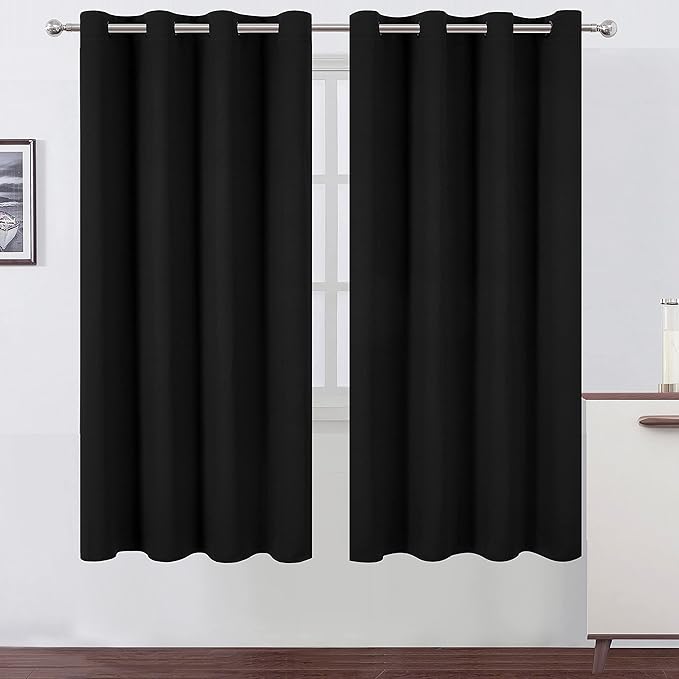 LEMOMO Black Thermal Blackout Curtains/52 x 72 Inch/Set of 2 Panels Room Darkening Curtains for Bedroom