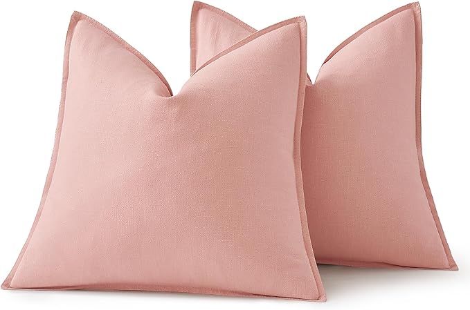 MIULEE Decorative Linen Pillow Covers 20x20 Inch Pink Boho Farmhouse Neutral Valentine Spring Couch Throw Pillows for Bed Pack of 2 Accent Modern Pillowcase Sofa Livingroom Home Decor