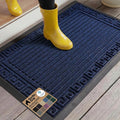 GORILLA GRIP 100% Waterproof All-Season WeatherMAX Doormat, US Designed Natural Rubber, Stain and Fade Resistant, Low Profile Indoor Outdoor Door Mats, Easy Clean Patio Mat, 29x17, Navy Greek Keys