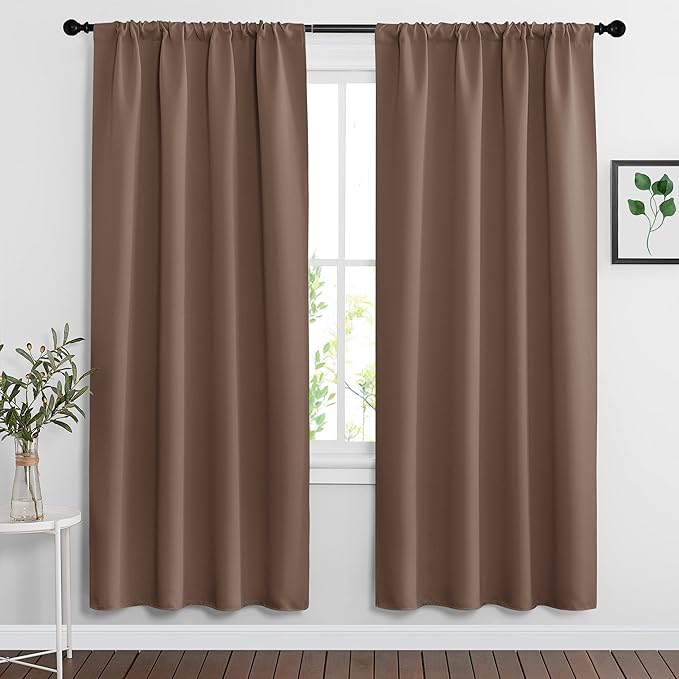 RYB HOME Blackout Curtains for Bedroom Living Room 72 inches Long, Thermal Insulated Privacy Rod Pocket Drapes for Nursery Office Home Theater, Width 34 by Length 72, Mocha, 2 Panels