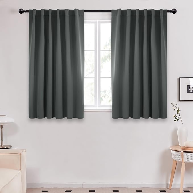 Deconovo Blackout Curtains, Thermal Insulated, W52 x L54 2 Panels, Back Tab, Machine Washable, Room-Darkening Drapes for Bedroom/Living Room Dark Grey