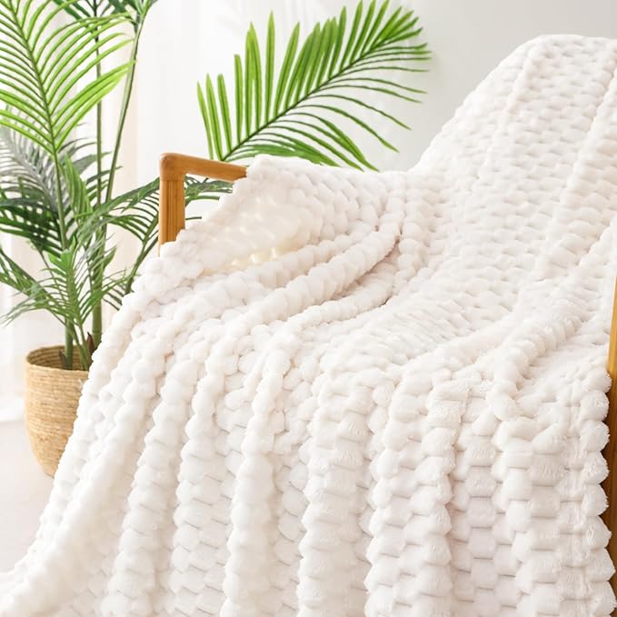Exclusivo Mezcla Fleece Twin Blanket for Bed, Extra Large Fuzzy Ivory Bed Blankets, Soft Cozy Plush Sofa Throws for All Seasons, 60x80 Inches