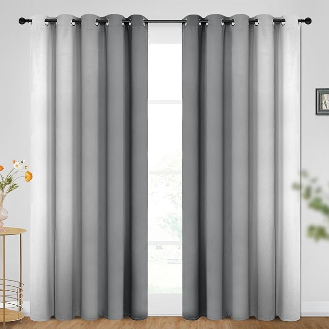 SimpleHome Ombre Room Darkening Curtains for Bedroom, Gradient Grey to Gray White Light Blocking Thermal Insulated Grommet Window Curtains/Drapes for Living Room,2 Panels, 62x84 inches Length