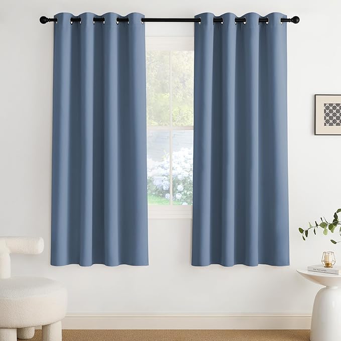 NICETOWN Blackout Curtains Grommet 2 Panels 72 Inches Long, Stone Blue