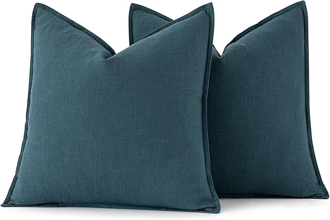 MIULEE Decorative Linen Euro Sham Pillow Covers 22x22 Inch Blue Boho Farmhouse Neutral Couch Throw Pillows for Bed Pack of 2 Accent Coastal Modern Pillowcase Summer Sofa Livingroom Home Decor