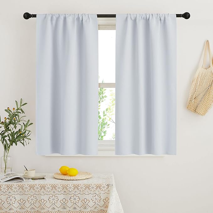 RYB HOME French Door Window Curtain Covering, Rod Pocket Thermal Insulated Privacy Non See Through Drapes for Bathroom Window, Width 29 by Length 45, Greyish White, 2 Panels